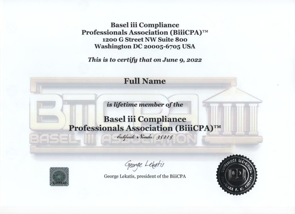 Lifetime Membership, Basel iii Compliance Professionals Association (BiiiCPA)